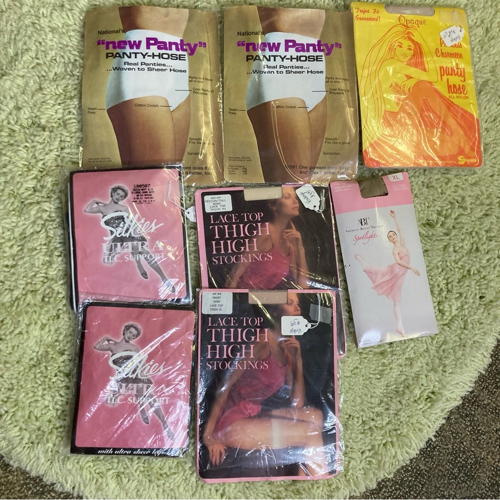 Vtg fairycore Retro 60/70/80s pantyhose tights stockings thigh high 8 units